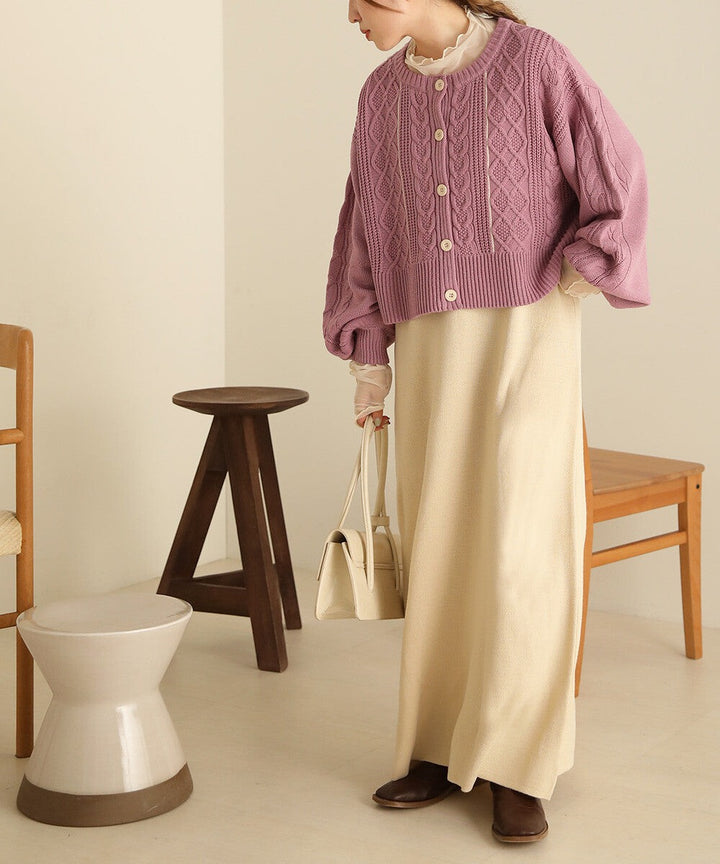 【Bab】麻花短版針織外套＋雙穿吊帶洋裝套組 Japan E-Shop