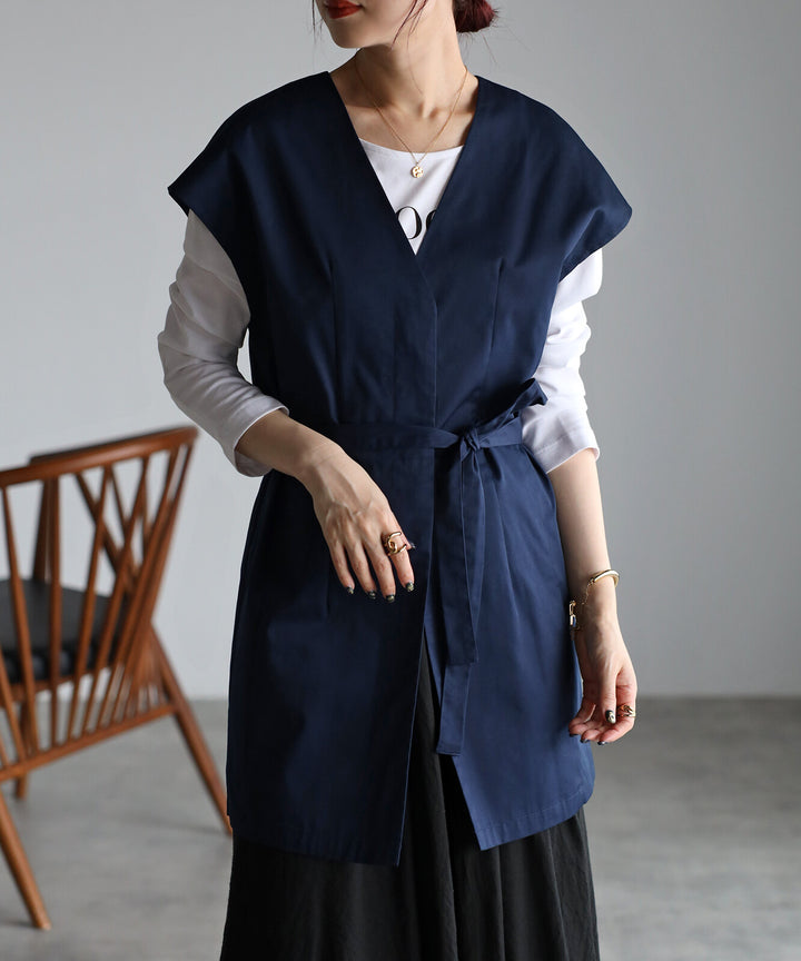 【TOPWHOLE】附腰帶長版V領背心 海軍藍 Japan E-Shop