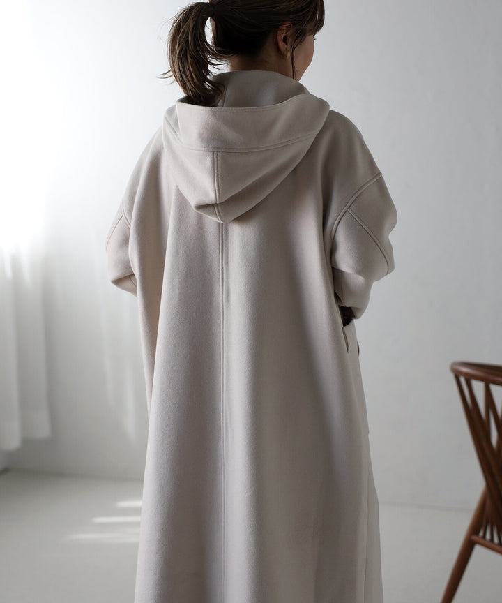 【TOPWHOLE】連帽長版毛呢感大衣 象牙白 Japan E-Shop