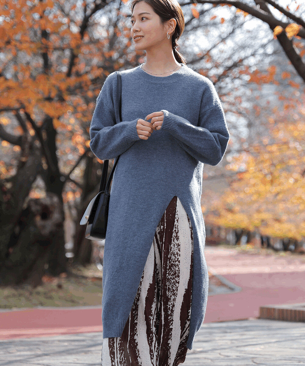 【Bou Jeloud】深開衩針織長版上衣 顏色