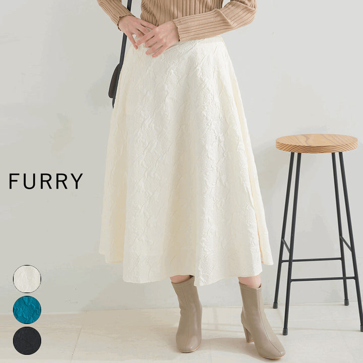 【FURRY】壓紋花卉側打褶傘裙 顏色