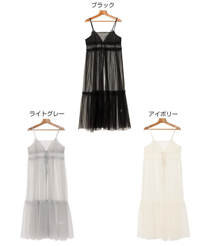 【Alma Design】前綁帶薄紗抽褶削肩洋裝 可調式肩帶設計 顏色