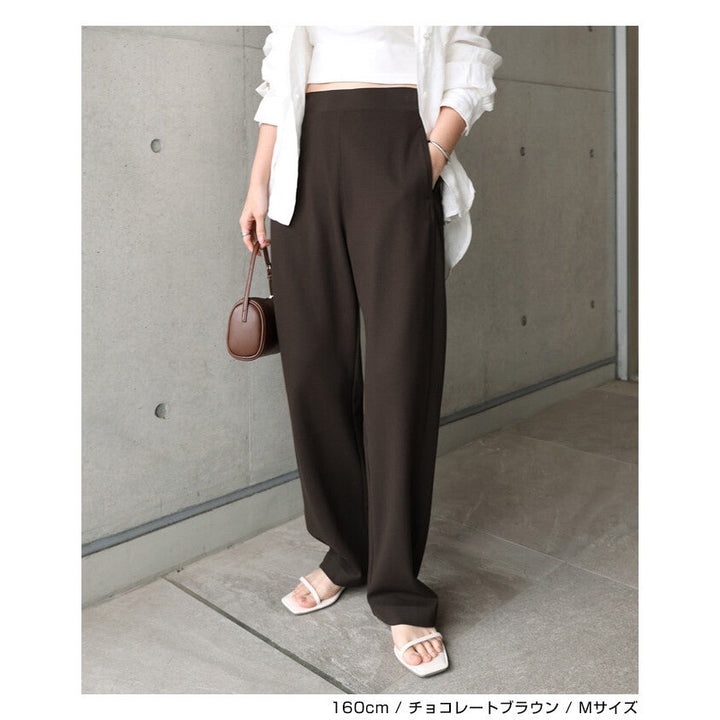 【evernavy】高彈羅馬布寬版弧形長褲 S至XL Japan E-Shop