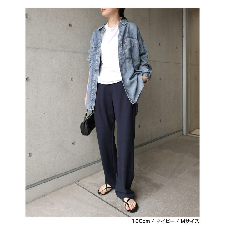 【evernavy】高彈羅馬布寬版弧形長褲 S至XL Japan E-Shop
