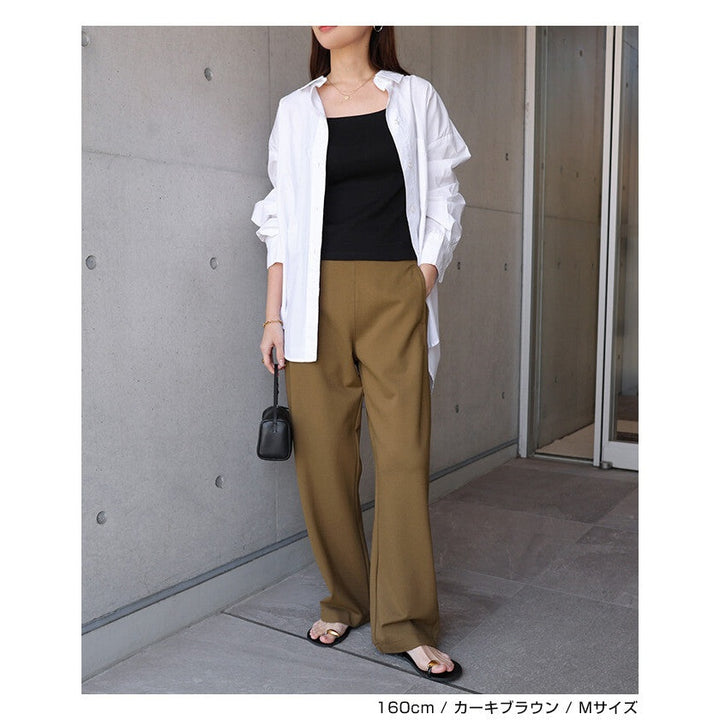【evernavy】高彈羅馬布寬版弧形長褲 S至XL Japan E-Shop