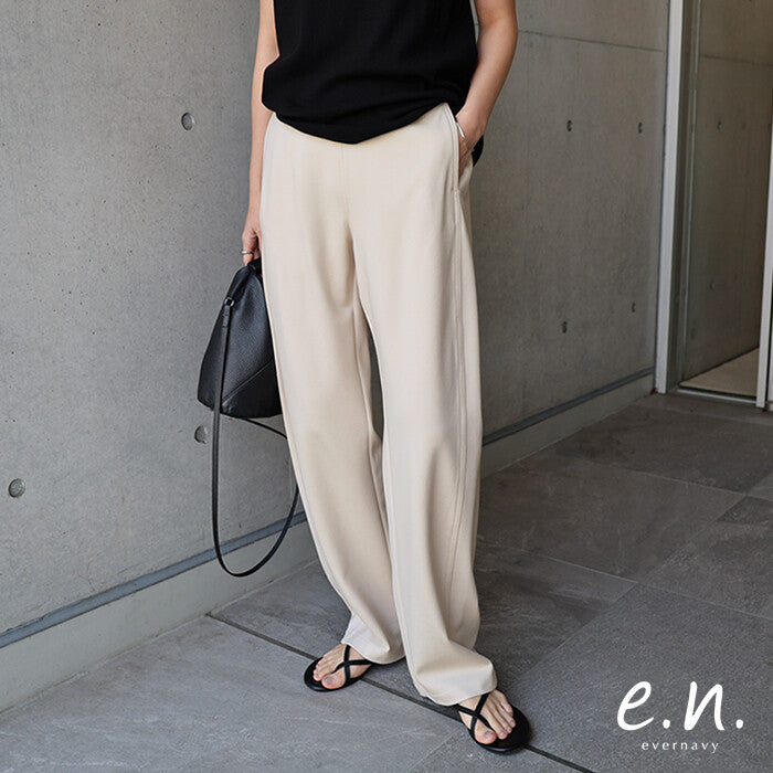 【evernavy】高彈羅馬布寬版弧形長褲 S至XL Japan E-Shop