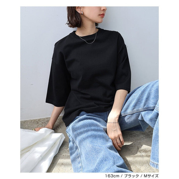 【evernavy】100%棉寬鬆五分袖圓領上衣 Japan E-Shop