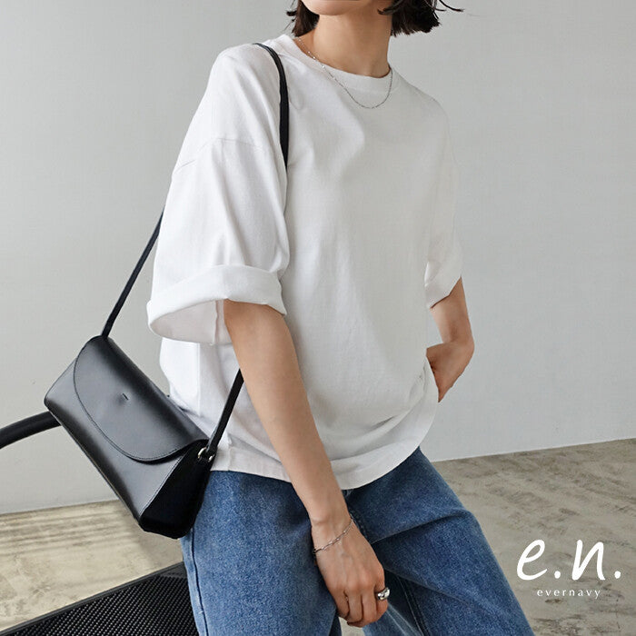 【evernavy】100%棉寬鬆五分袖圓領上衣 Japan E-Shop