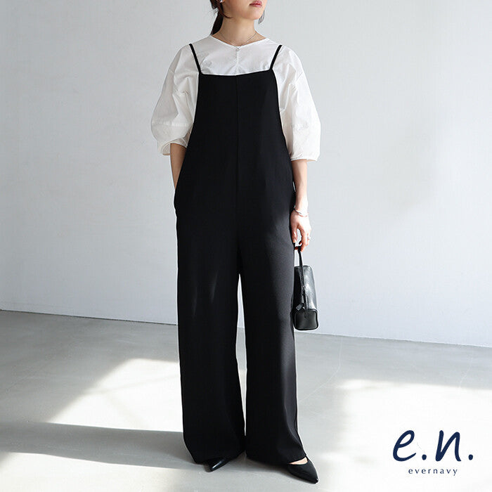 【evernavy】垂墜方領寬管吊帶連身褲 Japan E-Shop