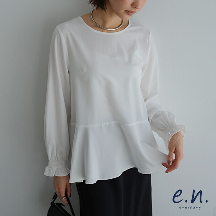 【evernavy】輕薄微彈荷葉下襬女裝襯衫 Japan E-Shop