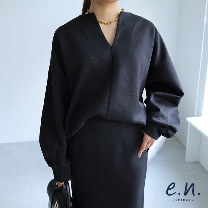 【evernavy】空氣層深V領蓬袖女裝上衣 Japan E-Shop