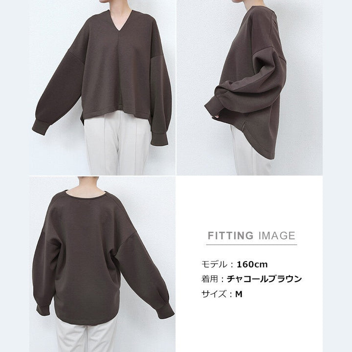【evernavy】空氣層深V領蓬袖女裝上衣 Japan E-Shop