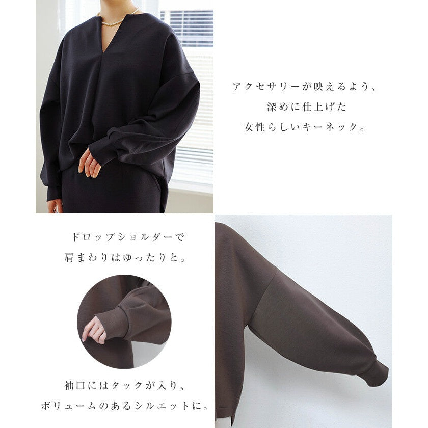 【evernavy】空氣層深V領蓬袖女裝上衣 Japan E-Shop