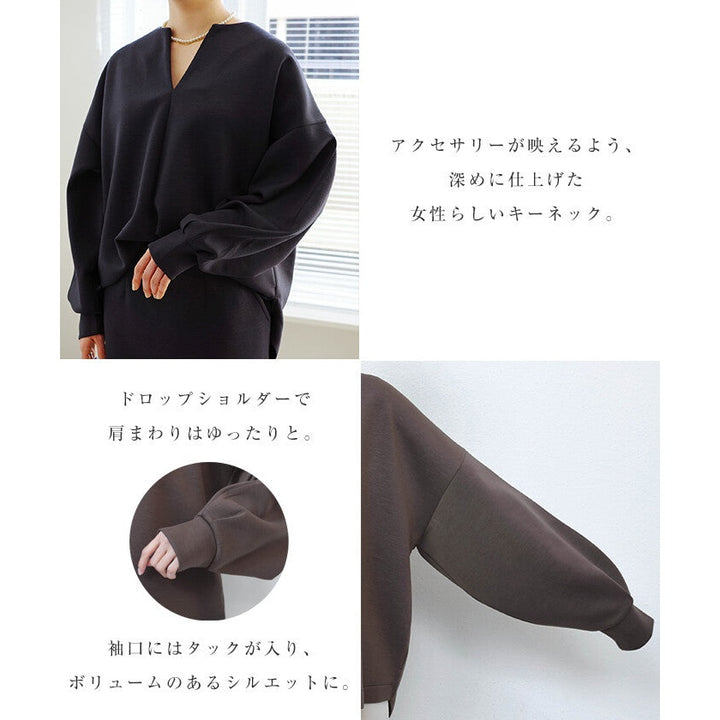 【evernavy】空氣層深V領蓬袖女裝上衣 Japan E-Shop
