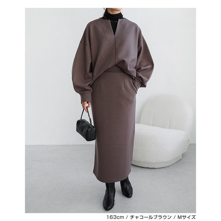 【evernavy】空氣層深V領蓬袖女裝上衣 Japan E-Shop