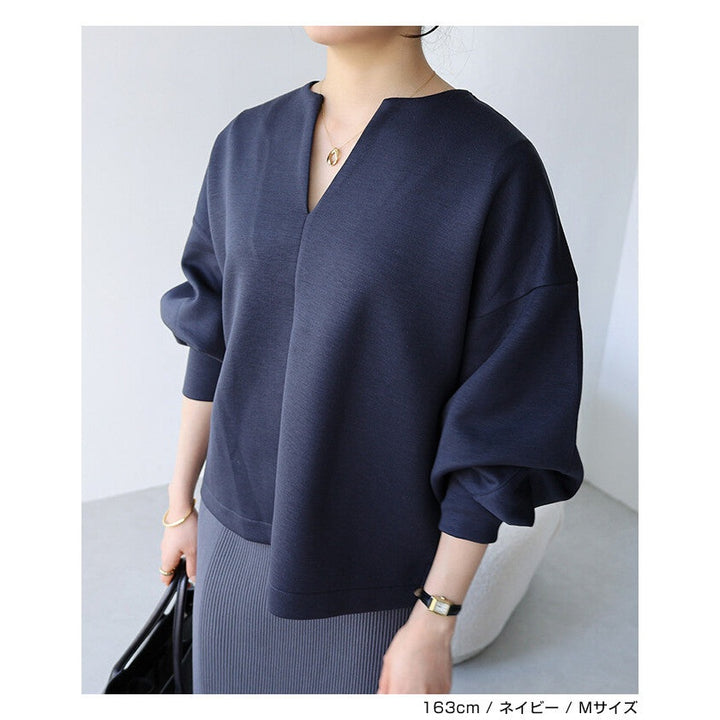 【evernavy】空氣層深V領蓬袖女裝上衣 Japan E-Shop