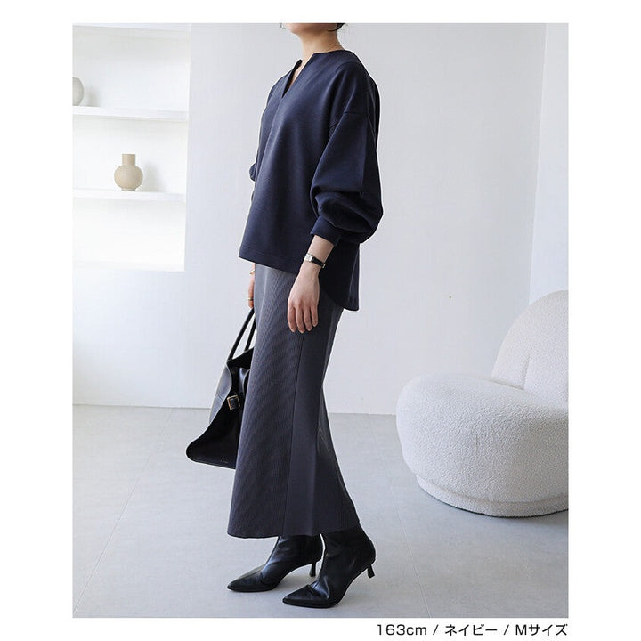 【evernavy】空氣層深V領蓬袖女裝上衣 Japan E-Shop