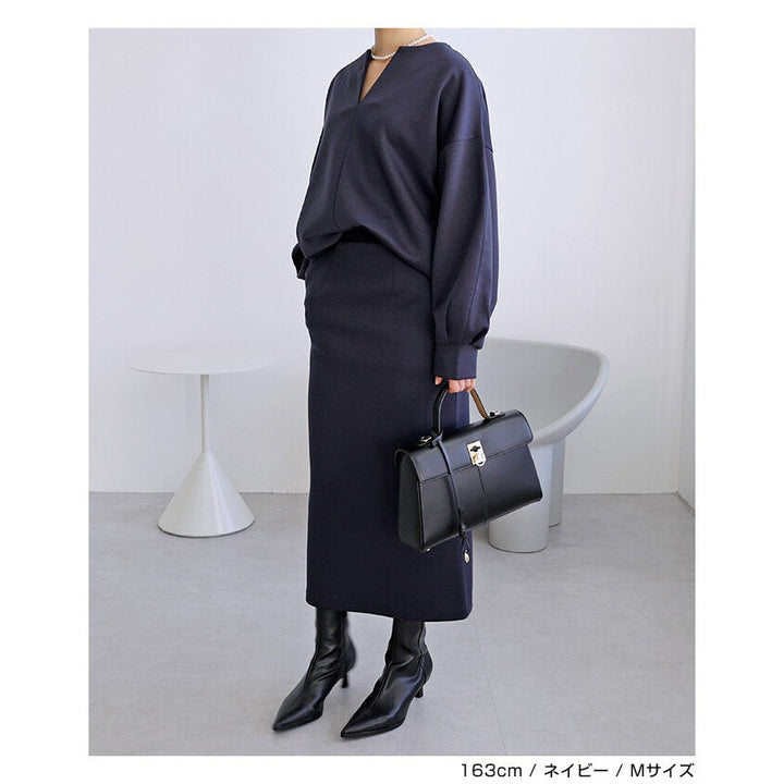 【evernavy】空氣層深V領蓬袖女裝上衣 Japan E-Shop
