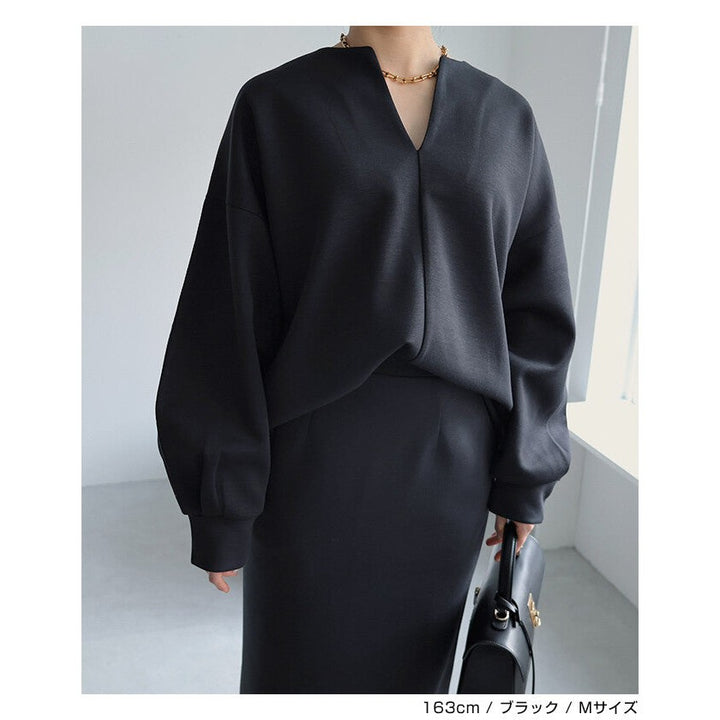 【evernavy】空氣層深V領蓬袖女裝上衣 Japan E-Shop