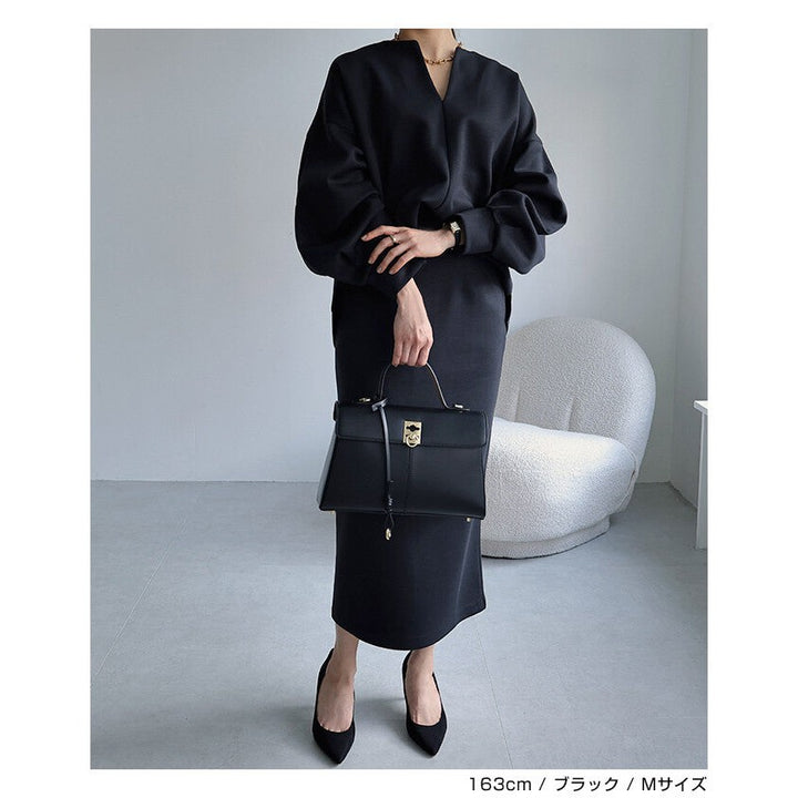 【evernavy】空氣層深V領蓬袖女裝上衣 Japan E-Shop