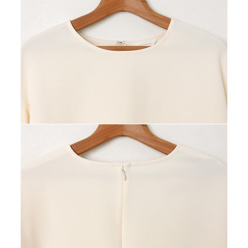【evernavy】雙層織法蓬鬆袖前短後長女裝襯衫 Japan E-Shop
