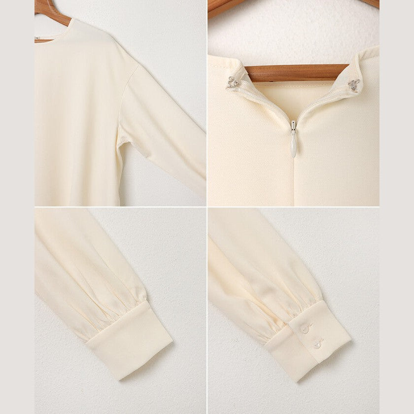 【evernavy】雙層織法蓬鬆袖前短後長女裝襯衫 Japan E-Shop