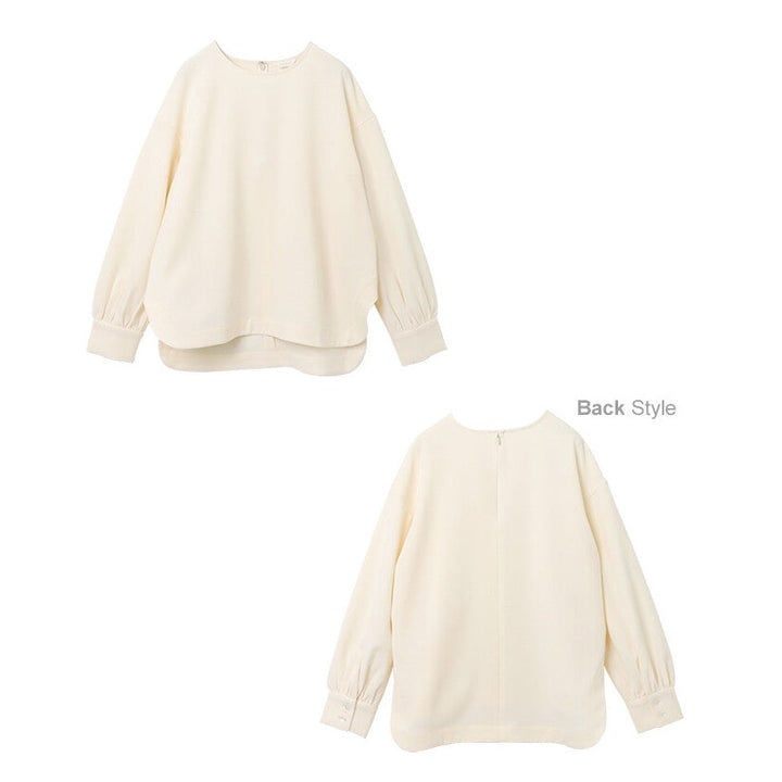 【evernavy】雙層織法蓬鬆袖前短後長女裝襯衫 Japan E-Shop