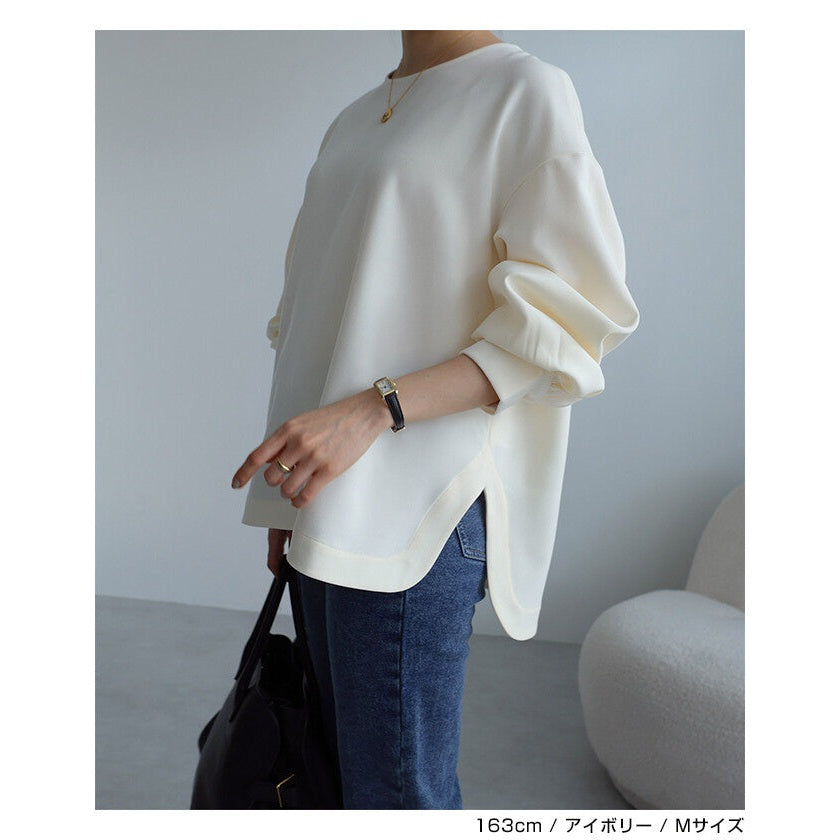 【evernavy】雙層織法蓬鬆袖前短後長女裝襯衫 Japan E-Shop