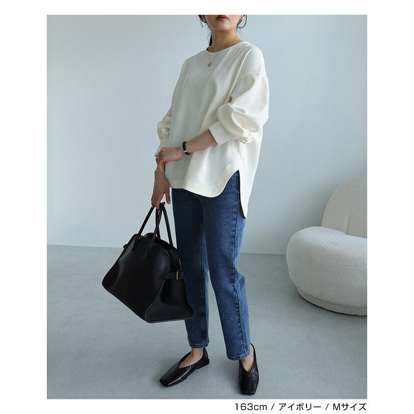 【evernavy】雙層織法蓬鬆袖前短後長女裝襯衫 Japan E-Shop