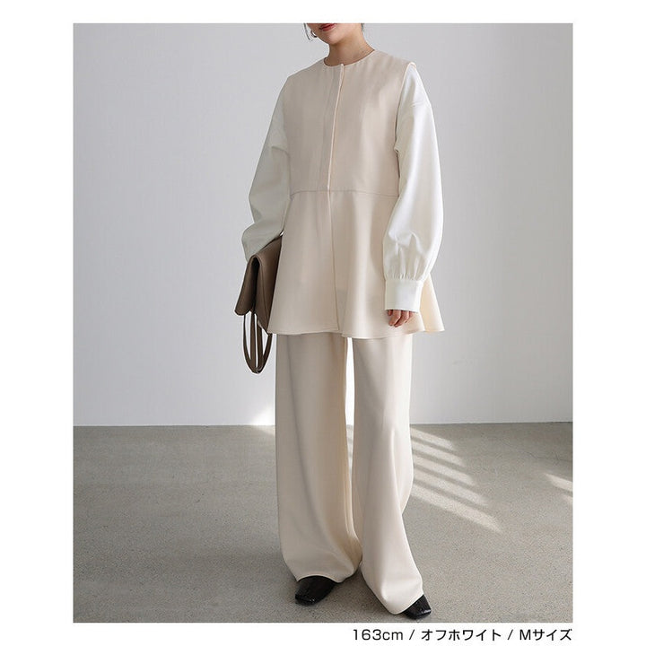 【evernavy】雙層織法蓬鬆袖前短後長女裝襯衫 Japan E-Shop