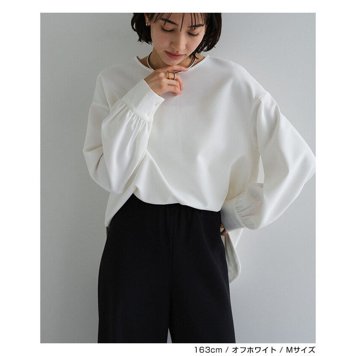 【evernavy】雙層織法蓬鬆袖前短後長女裝襯衫 Japan E-Shop