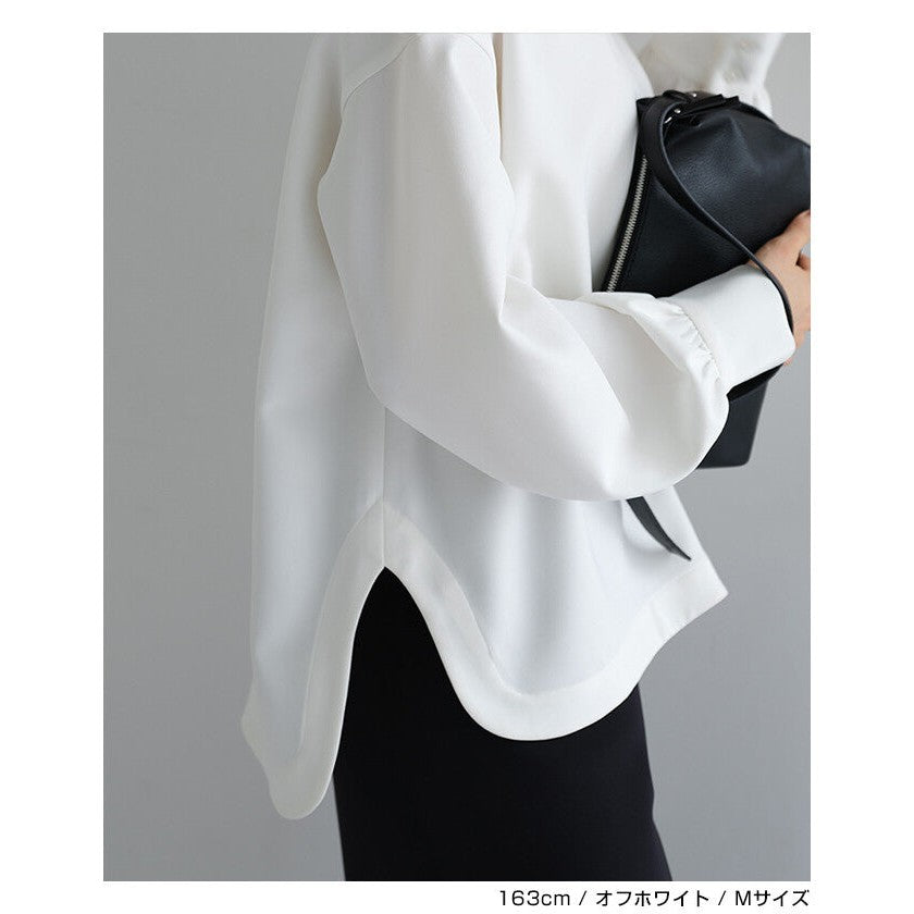 【evernavy】雙層織法蓬鬆袖前短後長女裝襯衫 Japan E-Shop