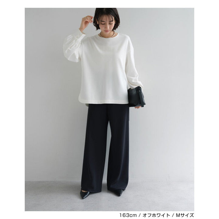 【evernavy】雙層織法蓬鬆袖前短後長女裝襯衫 Japan E-Shop