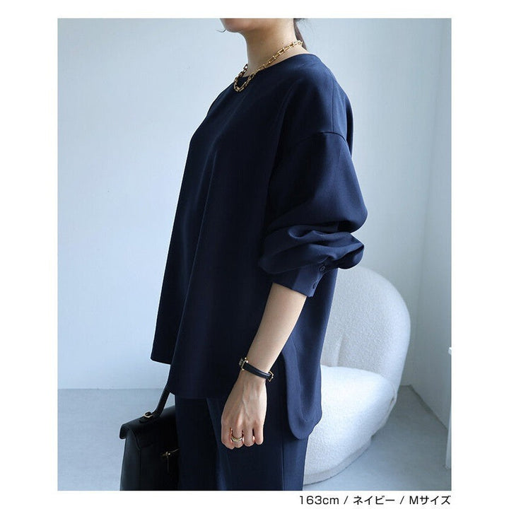 【evernavy】雙層織法蓬鬆袖前短後長女裝襯衫 Japan E-Shop