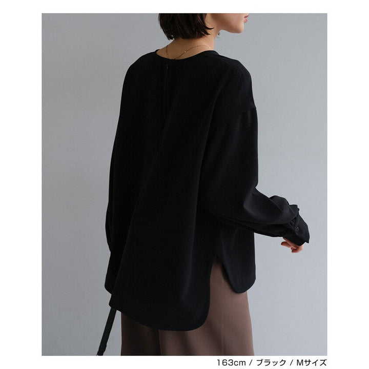【evernavy】雙層織法蓬鬆袖前短後長女裝襯衫 Japan E-Shop