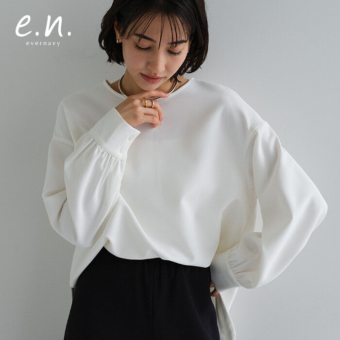 【evernavy】雙層織法蓬鬆袖前短後長女裝襯衫 Japan E-Shop