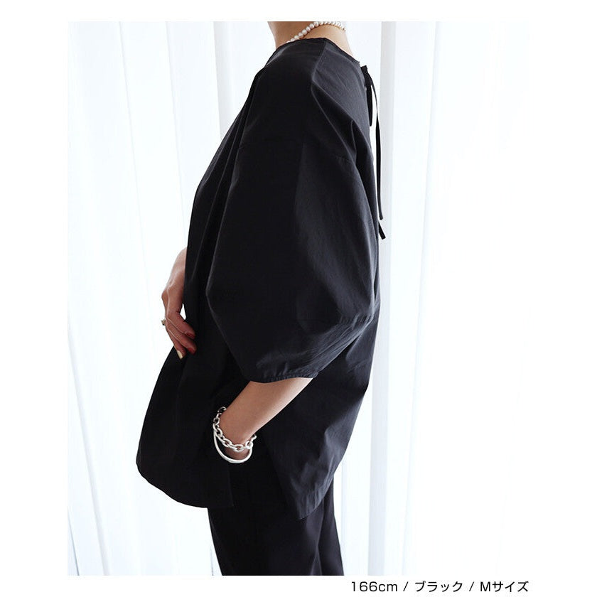 【evernavy】棉混紡立體燈籠袖長版女裝襯衫 Japan E-Shop