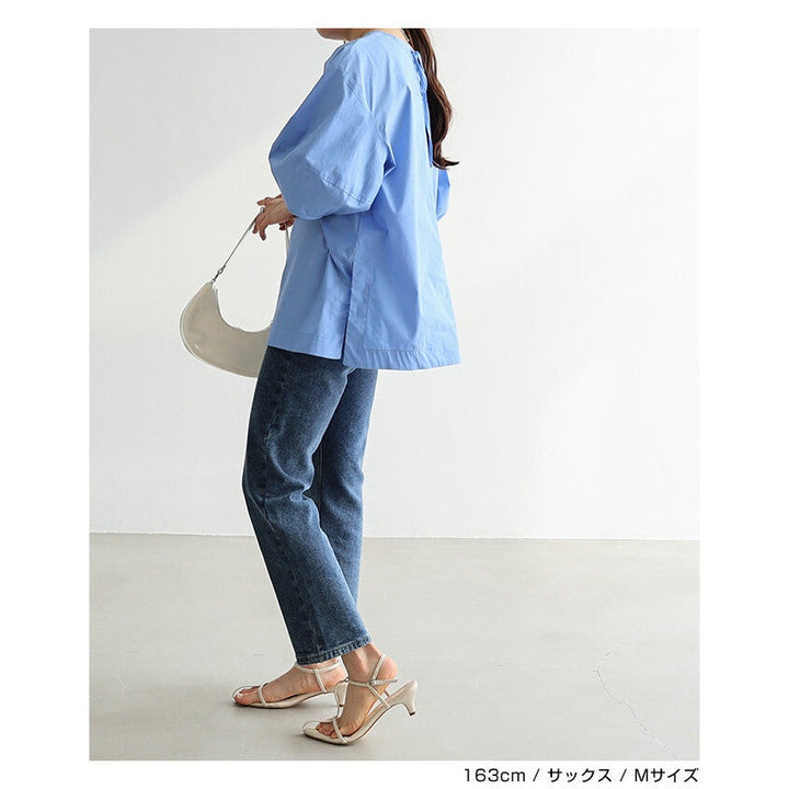 【evernavy】棉混紡立體燈籠袖長版女裝襯衫 Japan E-Shop