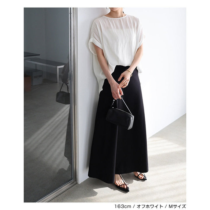 【evernavy】垂墜霧光緞面寬鬆法式袖上衣 Japan E-Shop