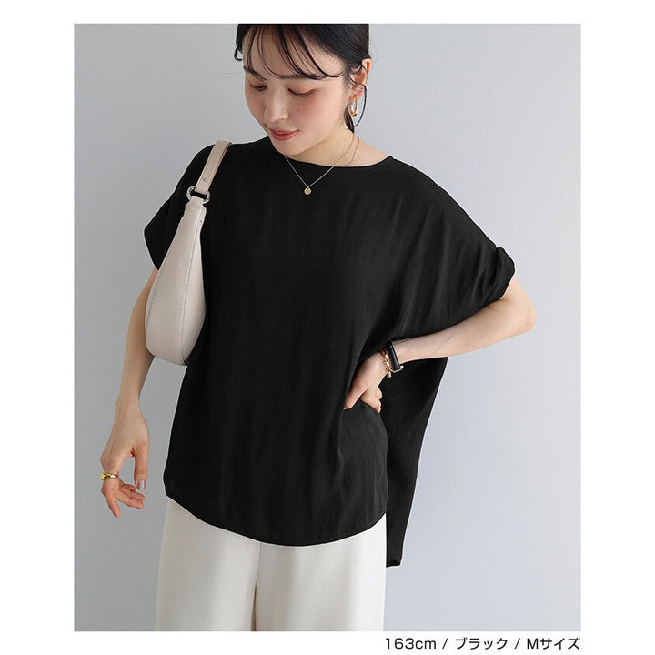【evernavy】垂墜霧光緞面寬鬆法式袖上衣 Japan E-Shop