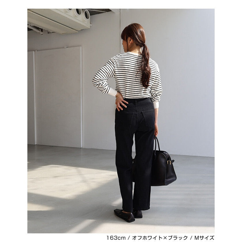 【evernavy】純棉細針織條紋圓領長袖上衣 Japan E-Shop