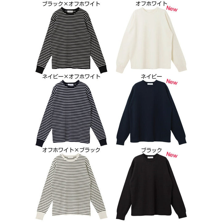 【evernavy】純棉細針織條紋圓領長袖上衣 Japan E-Shop
