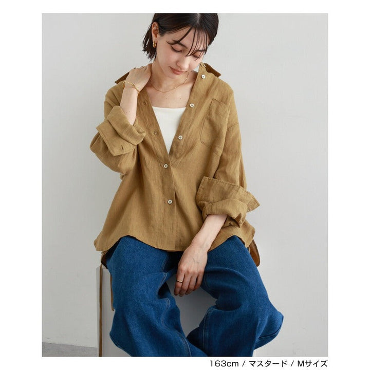 【evernavy】100%亞麻寬鬆長袖襯衫 柔軟水洗質感 Japan E-Shop
