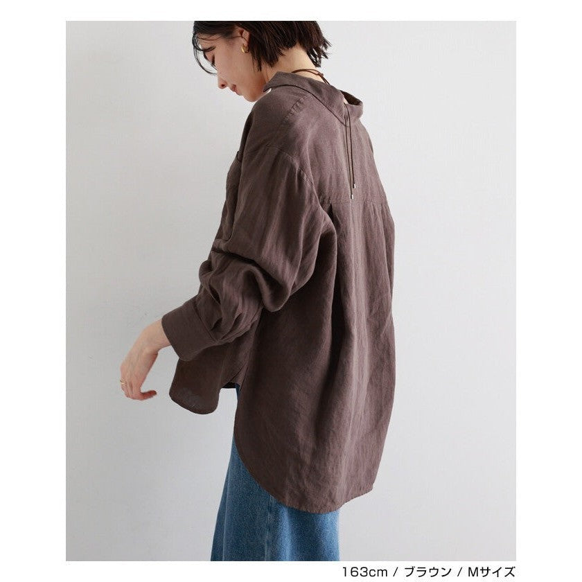 【evernavy】100%亞麻寬鬆長袖襯衫 柔軟水洗質感 Japan E-Shop