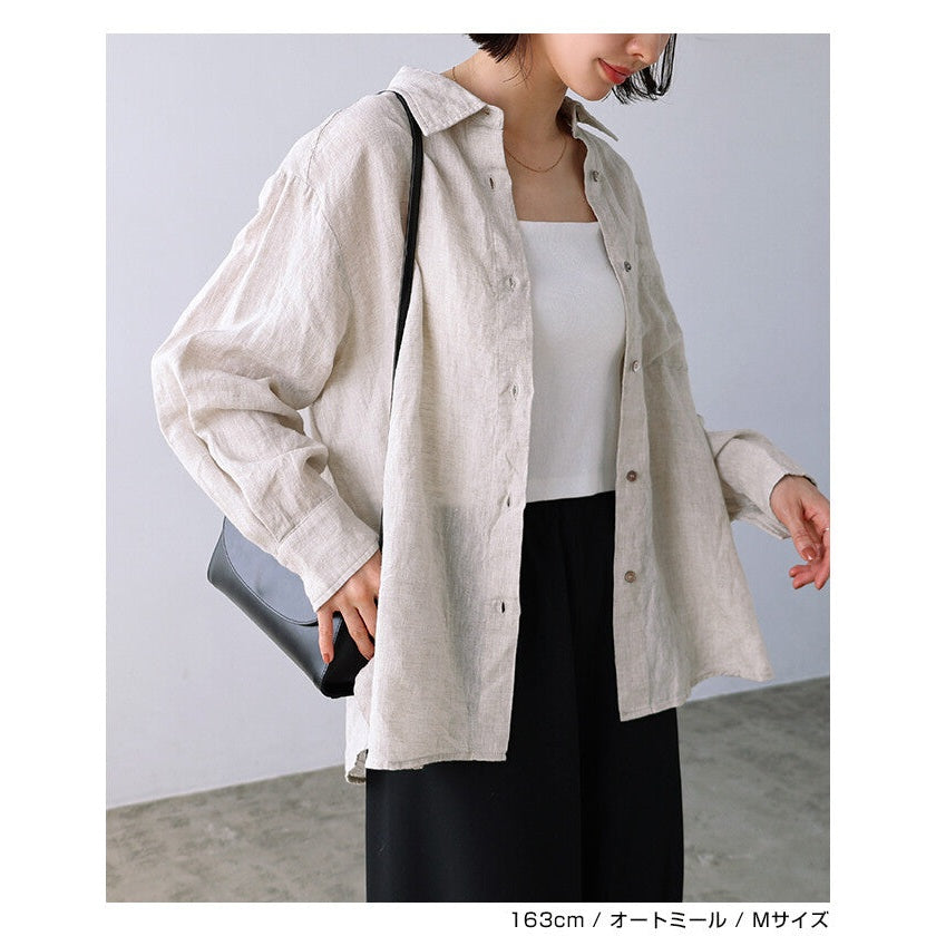 【evernavy】100%亞麻寬鬆長袖襯衫 柔軟水洗質感 Japan E-Shop