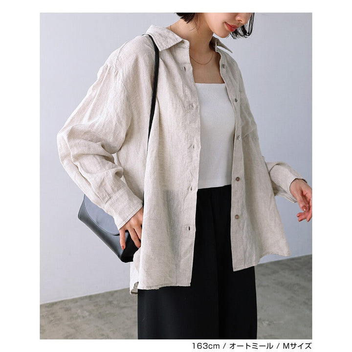 【evernavy】100%亞麻寬鬆長袖襯衫 柔軟水洗質感 Japan E-Shop