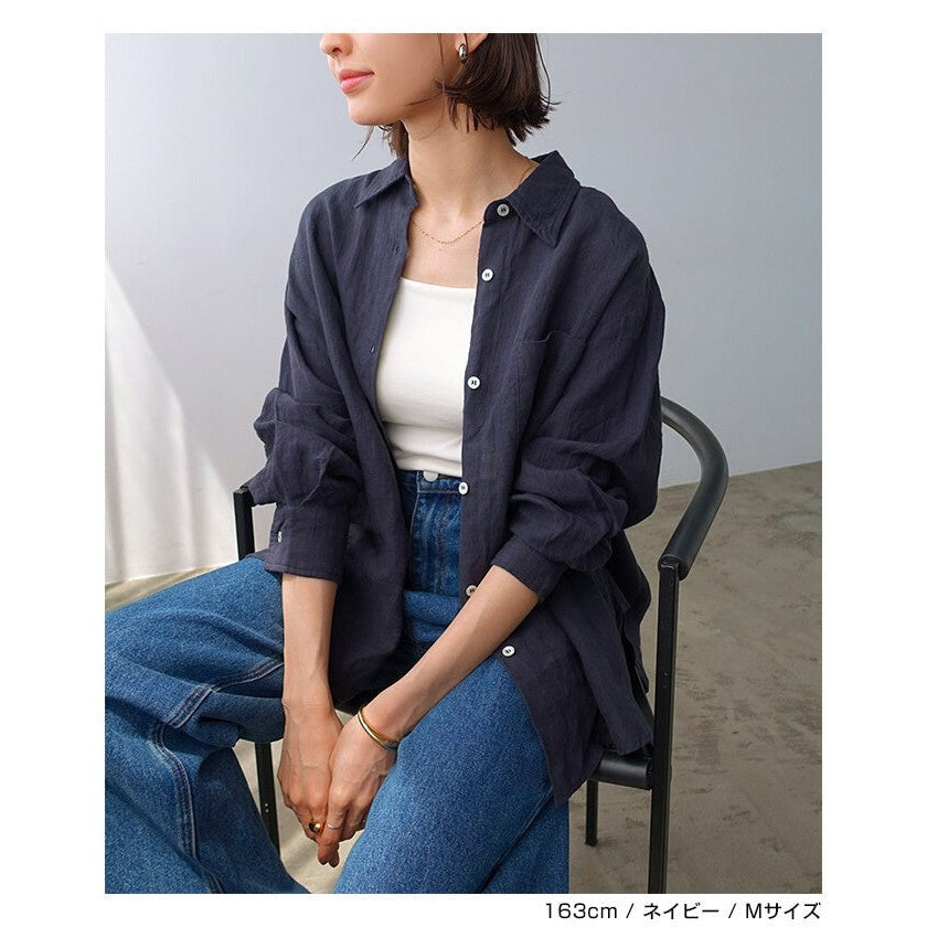 【evernavy】100%亞麻寬鬆長袖襯衫 柔軟水洗質感 Japan E-Shop
