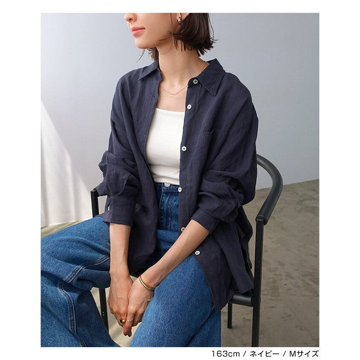 【evernavy】100%亞麻寬鬆長袖襯衫 柔軟水洗質感 Japan E-Shop
