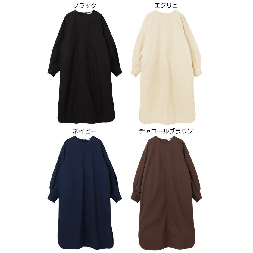 【evernavy】挺身棉混紡澎袖長版洋裝 Japan E-Shop
