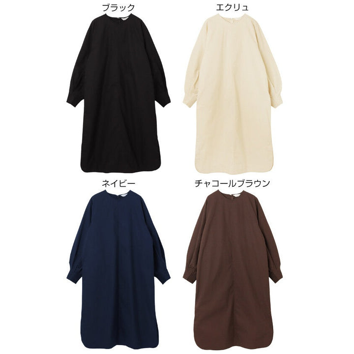 【evernavy】挺身棉混紡澎袖長版洋裝 Japan E-Shop